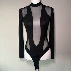 Black Sheer Panel Bodysuit